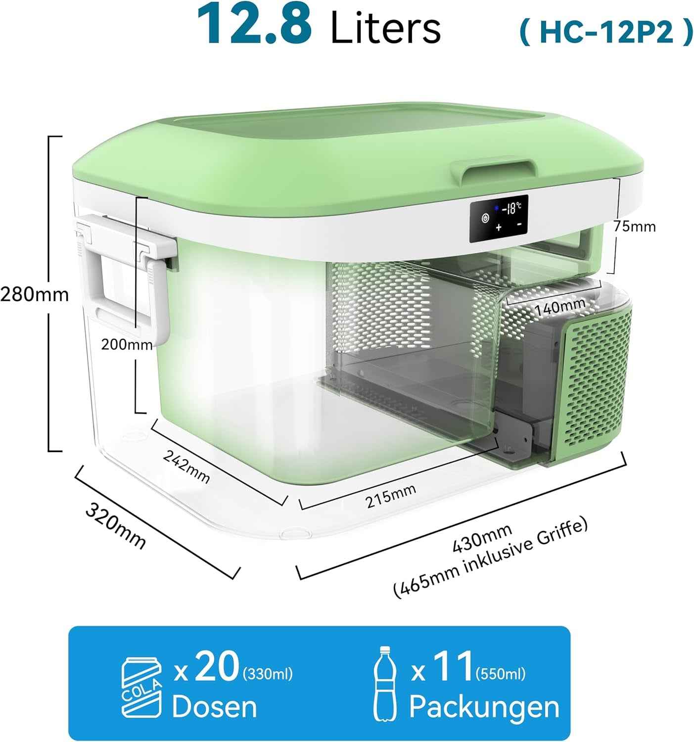 BINGI Compresseur Glacière Portable 12,8 Litres 12/24 V CC Et 230 V AC, Mini Réfrigérateur Pour Voiture, Camion, Camping, Camping-Car Et Maison