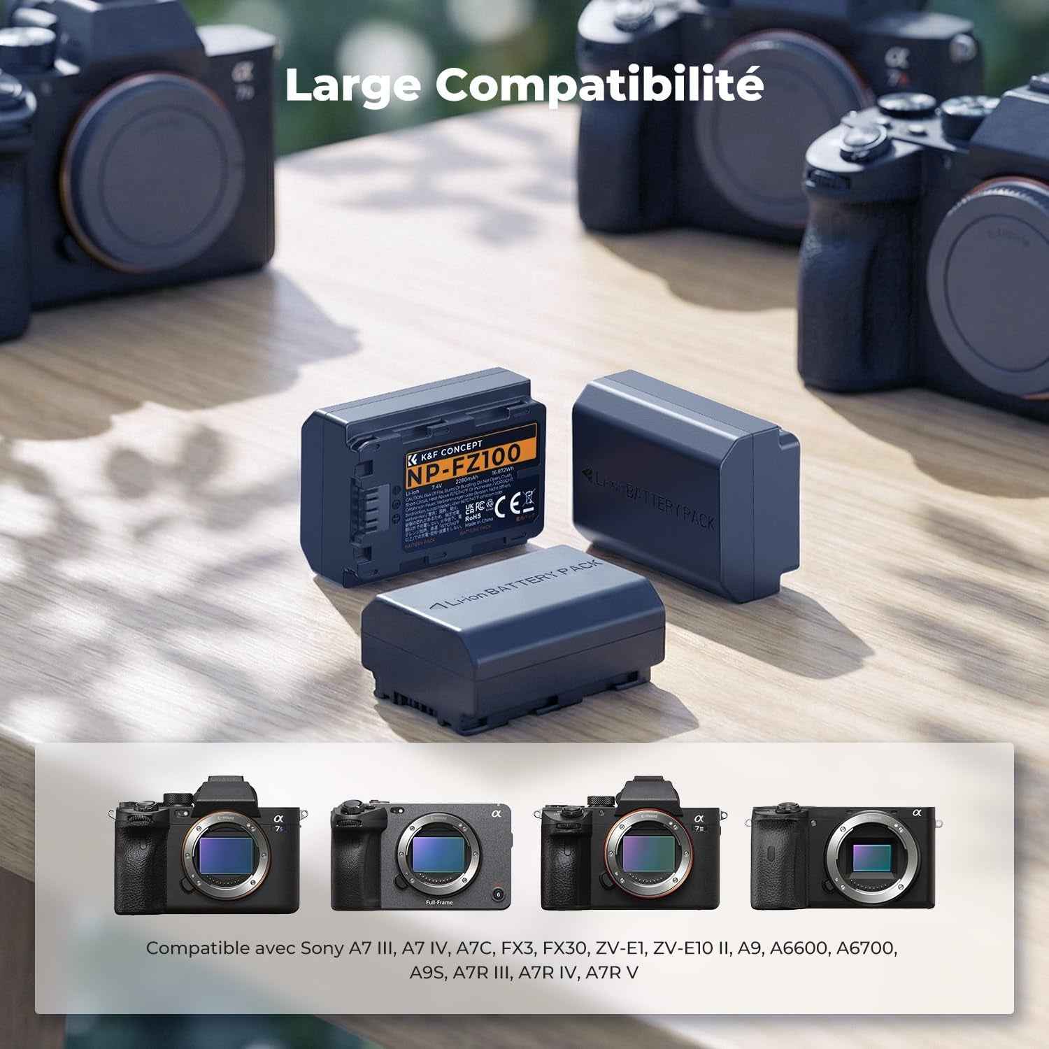 NP-FZ100 Batterie Et Chargeur À Trois Slot 3X 2280Mah Batterie | Batterie Pour Sony A6700, A7Iii, ZV-E1, A7Iv, A7C, FX3, FX30, A9, A6600, Zv-E10Ii, Alpha 9, A9S, A7R III, A7R IV, A7RV