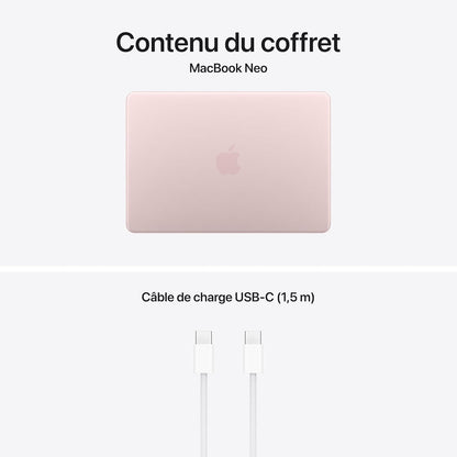 Macbook Neo 13″ 2026 Portable Avec Puce A18 Pro : Conçu Pour L’Ia Et  Intelligence, Écran Liquid Retina, Mémoire Unifiée 8 Go, SSD 256 Go, Caméra Facetime HD 1080P ; Rose Poudré