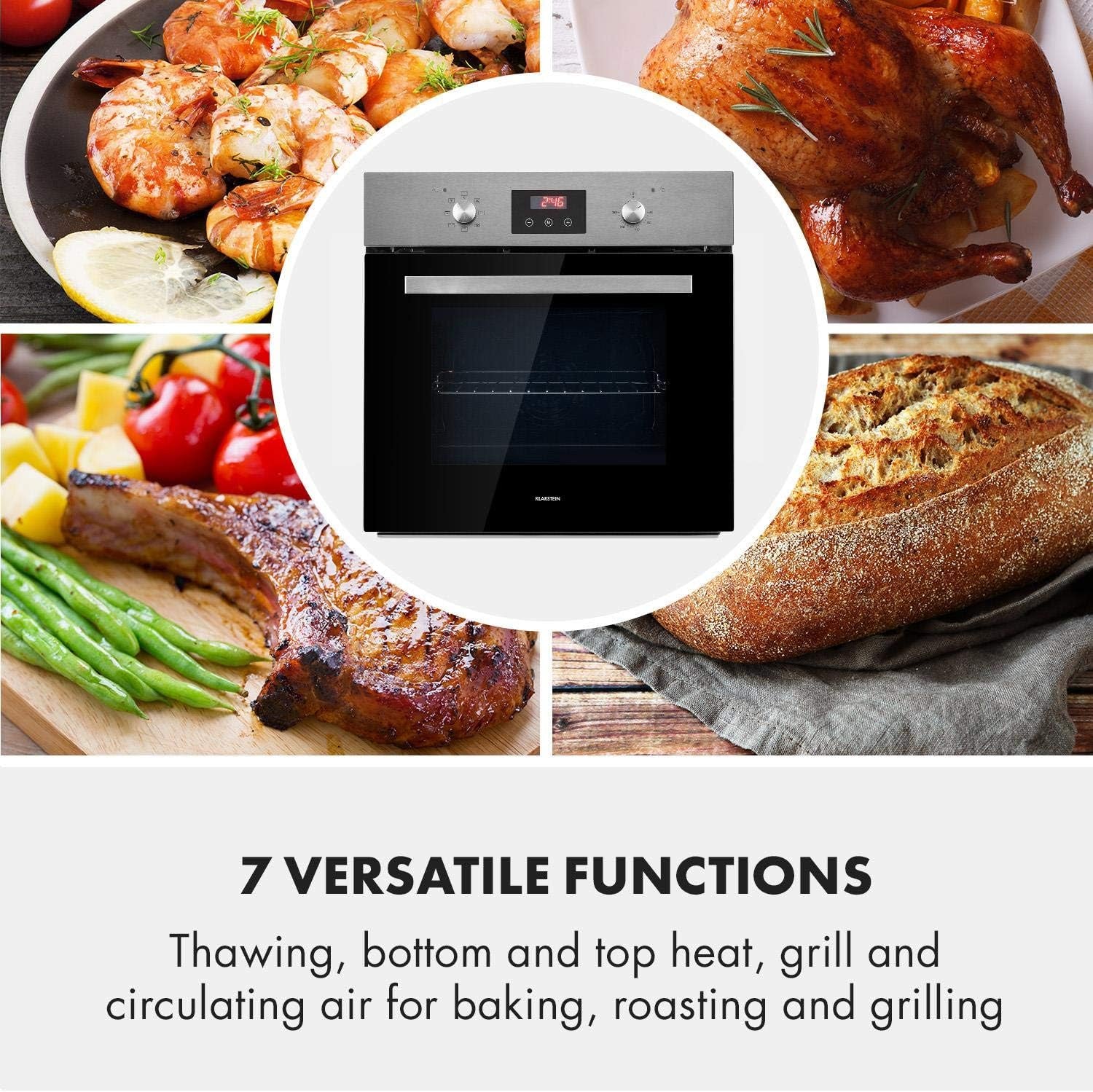 Kalahari Ignito Set - Four + Plaque De Cuisson Encastrables, Gaz & Électrique - Plaque Cuisson 4 Zones Vitrocéramique - Four :68 L/Classe A, 50-250 °C, Noir, Acier Inoxydable