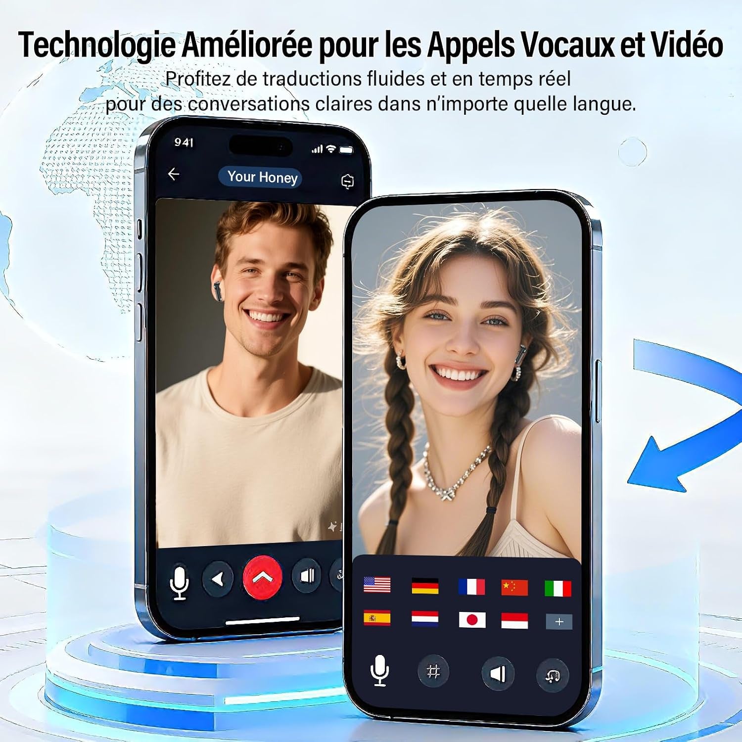 AI Écouteur Traducteur Instantané 164 Langues, ANC/ENC Réduction Du Bruit | 7 Modes De Traduction, Écran Tactile LED, IPX7 Étanche, 48H Autonomie, Casque Musique/Appels/Traducteur