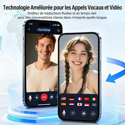 AI Écouteur Traducteur Instantané 164 Langues, ANC/ENC Réduction Du Bruit | 7 Modes De Traduction, Écran Tactile LED, IPX7 Étanche, 48H Autonomie, Casque Musique/Appels/Traducteur