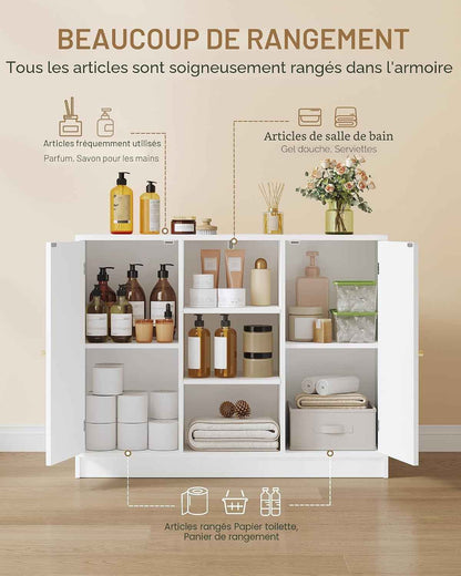 Meuble Salle De Bain, Meuble De Rangement Avec Étagère Réglable | Armoire Sur Pied Avec Arquées Et 3 Étagères Ouvertes, Pour Salle De Bain, Salon, 30 X 100 X 81,5 Cm, Blanc SC21203X