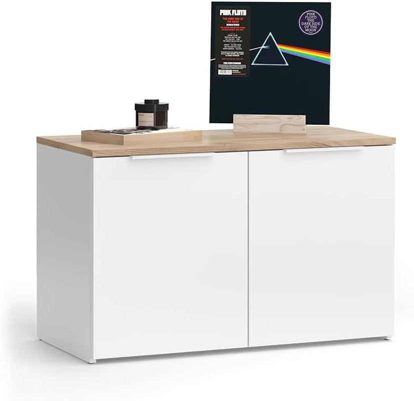 Sideboard Wido, Blanc/Sonoma, 80X50Cm | Avec 2 Portes, Convient Pour Le Rangement Des Vêtements Et Des Articles Ménagers