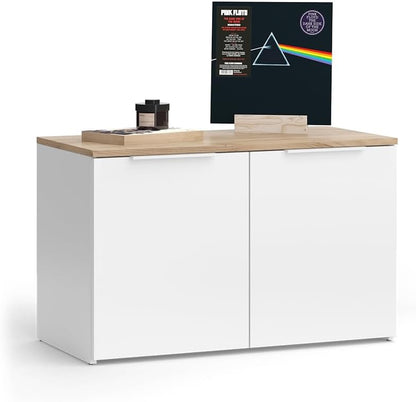 Sideboard Wido, Blanc/Sonoma, 80X50Cm | Avec 2 Portes, Convient Pour Le Rangement Des Vêtements Et Des Articles Ménagers