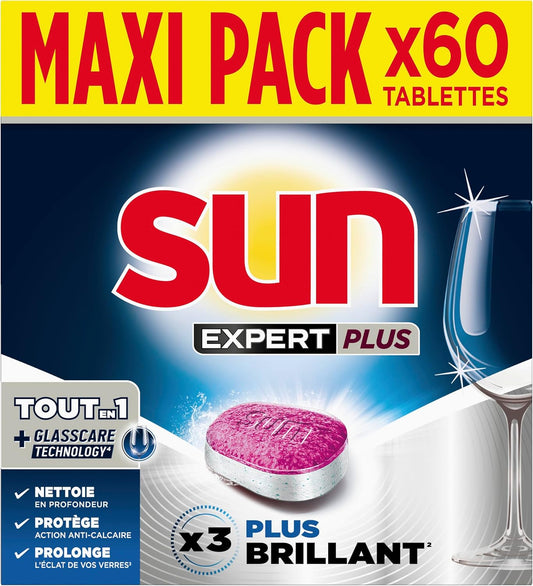 - Pastilles Lave-Vaisselle Tout En 1 Expert plus - 60 Tablettes - Brillance - Nettoyage En Profondeur - 3X plus Brillant Que Les Détergents Classiques