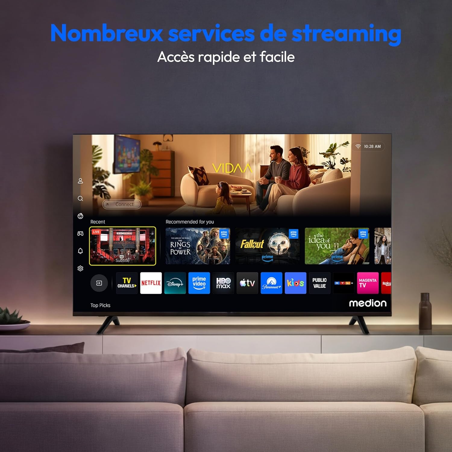 125.7 Cm 50" Téléviseur Ultra HD Smart TV HDR10 Vida Store Prime Video Disney+ DAZN Hbbtv PVR Bluetooth HD+, MD850201