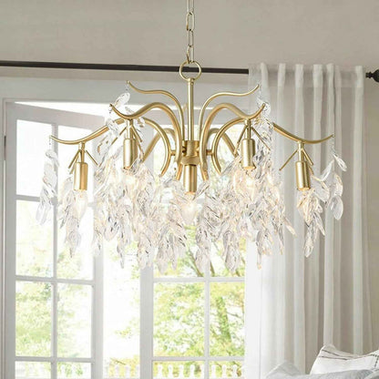 Luxueux Lustre À 9 Branches En Cristal Lustre Cristal Transparent Plafonnier Lampe À Suspension Verre Cristal Métal Classique Pour Chambre À Coucher, Salon, Salle À Manger, Couloir
