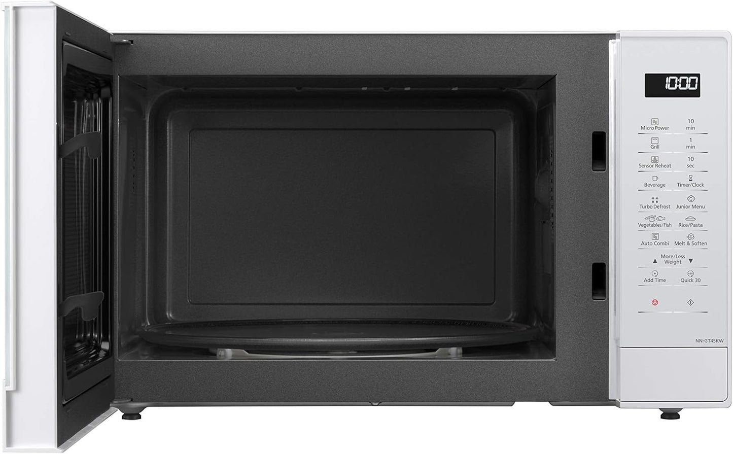 NN-GT45KWSUG Four Micro-Ondes Gril Et Plateau Tournant En Verre, 31L, 1000W, Technologie Inverter, 24 Programmes Auto, Décongélation, 7 Niveaux De Puissance, Minuterie, Affichage LED, Blanc