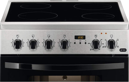 Zanussi ZCV65311XA Cuisine Indépendante 86 X 60 X 60 Cm Avec Plaque Vitrocéramique 4 Zones, Four Et Grill Électriques, Minuteur Électronique, Multifonctions 5 Programmes, Classe A-10%, Inox