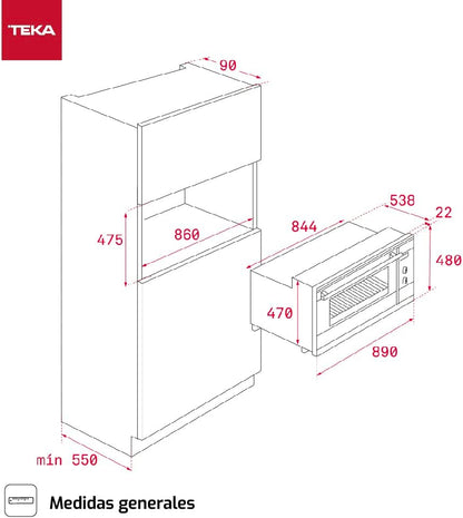 Teka HSF 900 Four Multifonction De 90 Cm, Système De Nettoyage Hydroclean ECO, 7 Fonctions De Cuisson, 5 Hauteurs De Cuisson, Porte 2 Verres, Couleur Acier Inoxydable