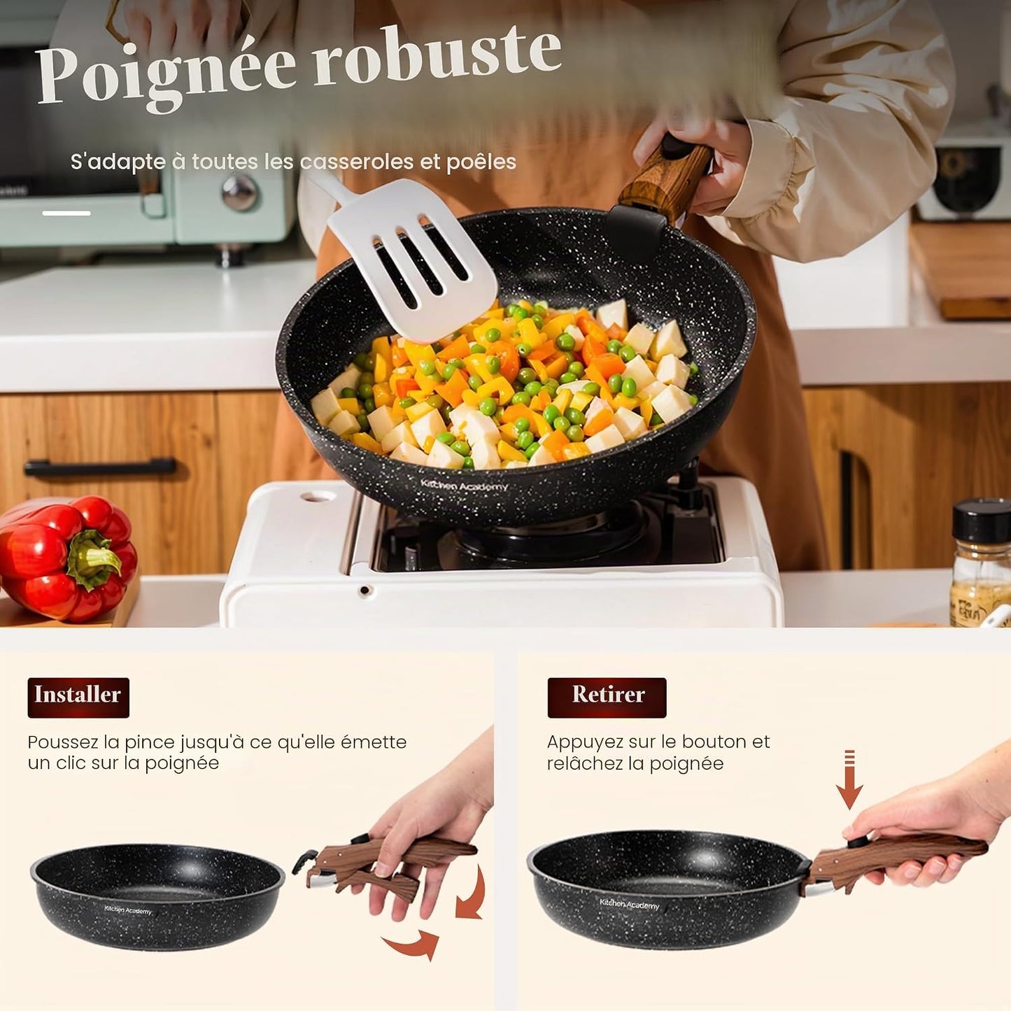 10 PCS Batterie Cuisine Induction Avec Poignée Amovible | Batterie De Cuisine Tout-Feux, Revêtement Antiadhésif En Granit Empilable Convient Aux Camping-Cars Et Au Camping
