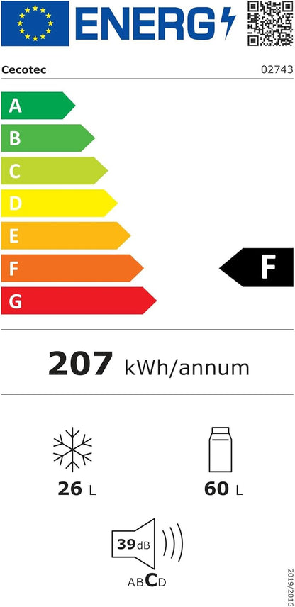 Mini Frigo Réfrigérateur Rétro Bolero Coolmarket 2D Origin 85 Noir. Capacité De 85L, LED Intérieur, Poignée Chromée, Plateaux En Verre, Contrôle De Température Et Tiroir À Légumes