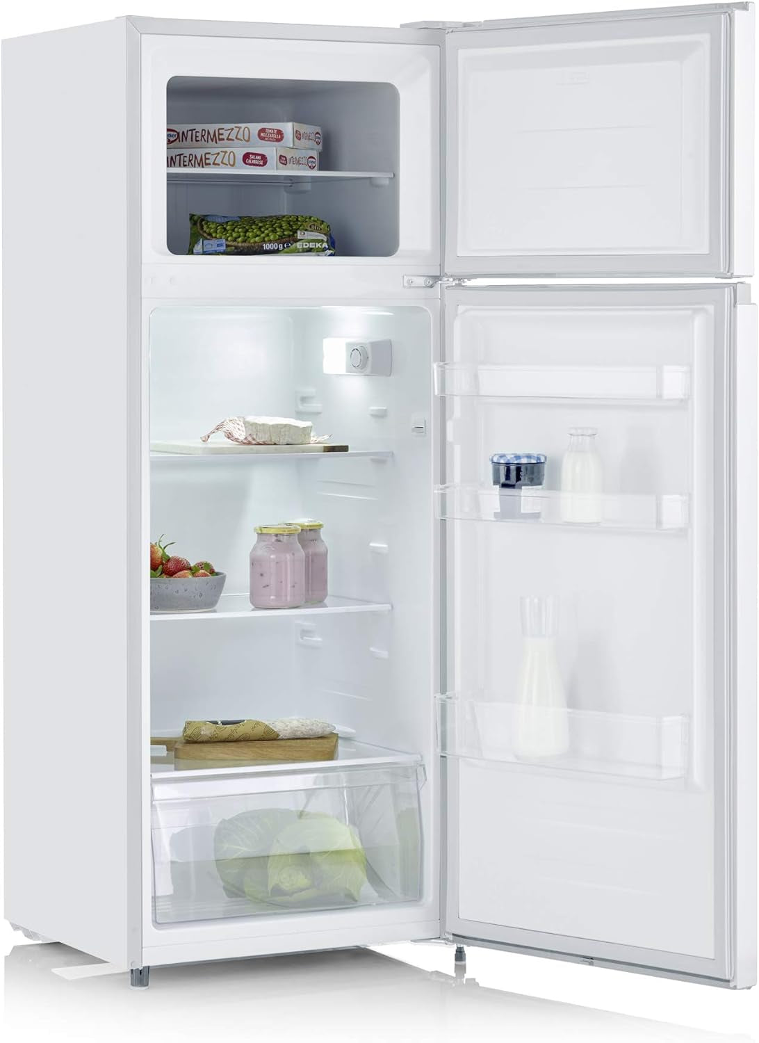 Réfrigérateur Congélateur 2 Portes, Pose Libre, Longueur 55 Cm, 206 Litres, Classe E, Veggibox Incluse, Blanc, DT 8760