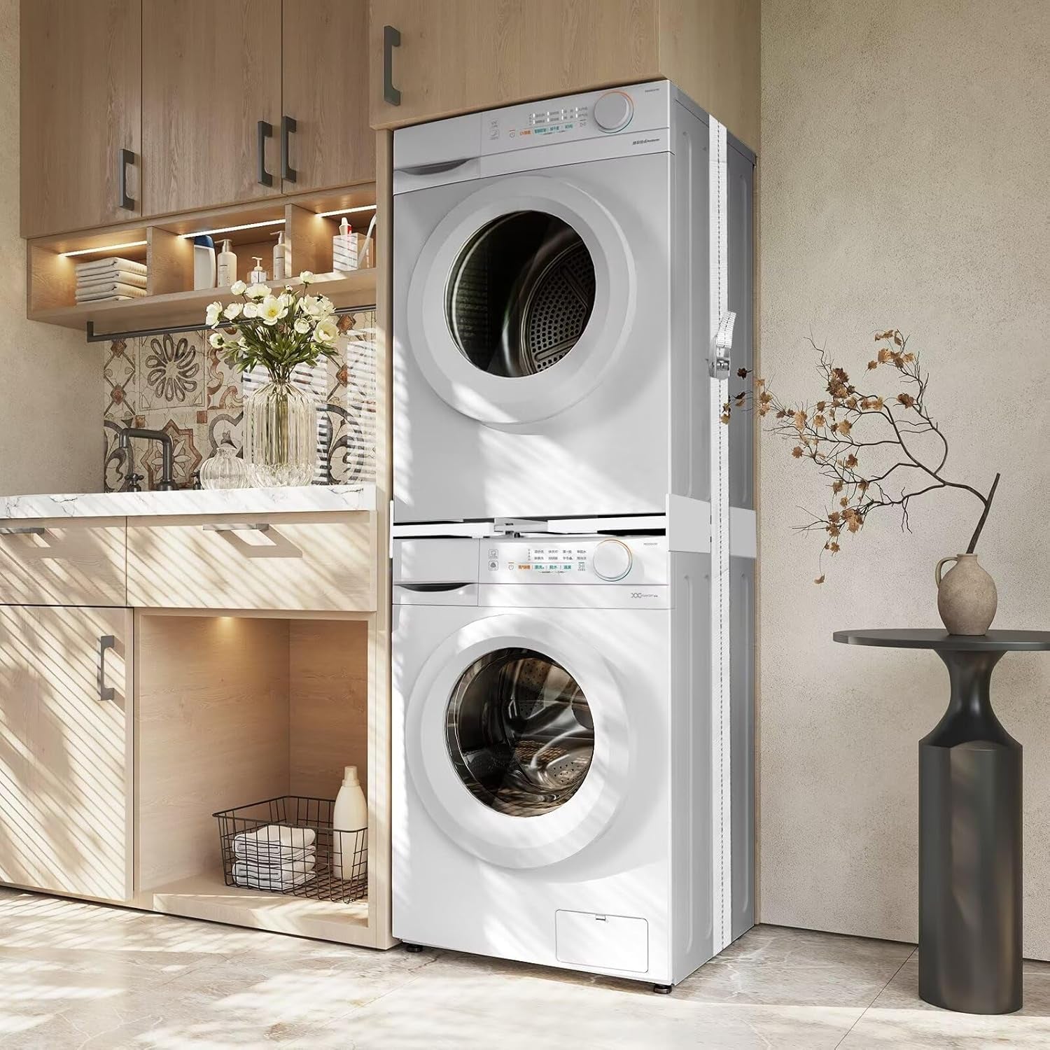 Universel Kit De Superposition Pour 46-66Cm Lave-Linge Et Sèche-Linge | Kit D’Empilage Pour Machine À Laver, Cadre Intermédiaire Pour Laver, Sèche-Linge Kit Intermédiaire Avec Sangles À Cliquet