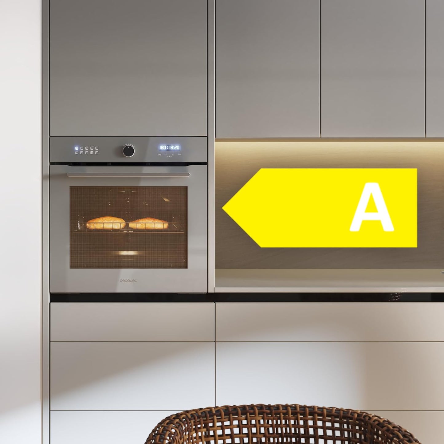 Four Encastrable Multifonction 60 Cm Bolero Hexa AF316000 Glass Grey A. 3400W, 81L, 11 Fonctions Avec Airfryer Master, Pizza Master, Steam Asisst, Steam Easyclean, Cuisson 3D, Décongélation