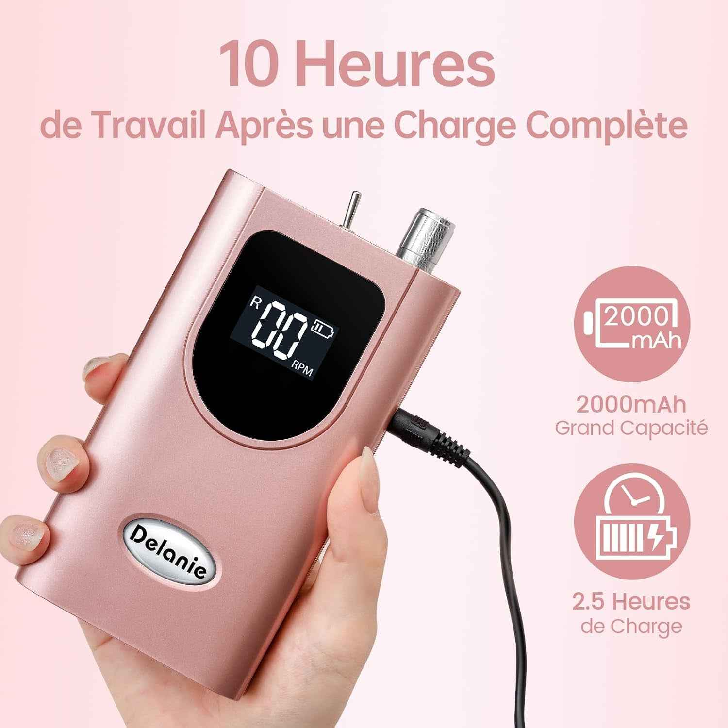 Ponceuse Pour Ongles Professionnelle 35000 RPM Portable Rechargeable Avec Affichage LCD Et 6 Embouts Ponçage Pour Pédicure Manucure, Puissante, Silencieuse Pour Salon/Maison