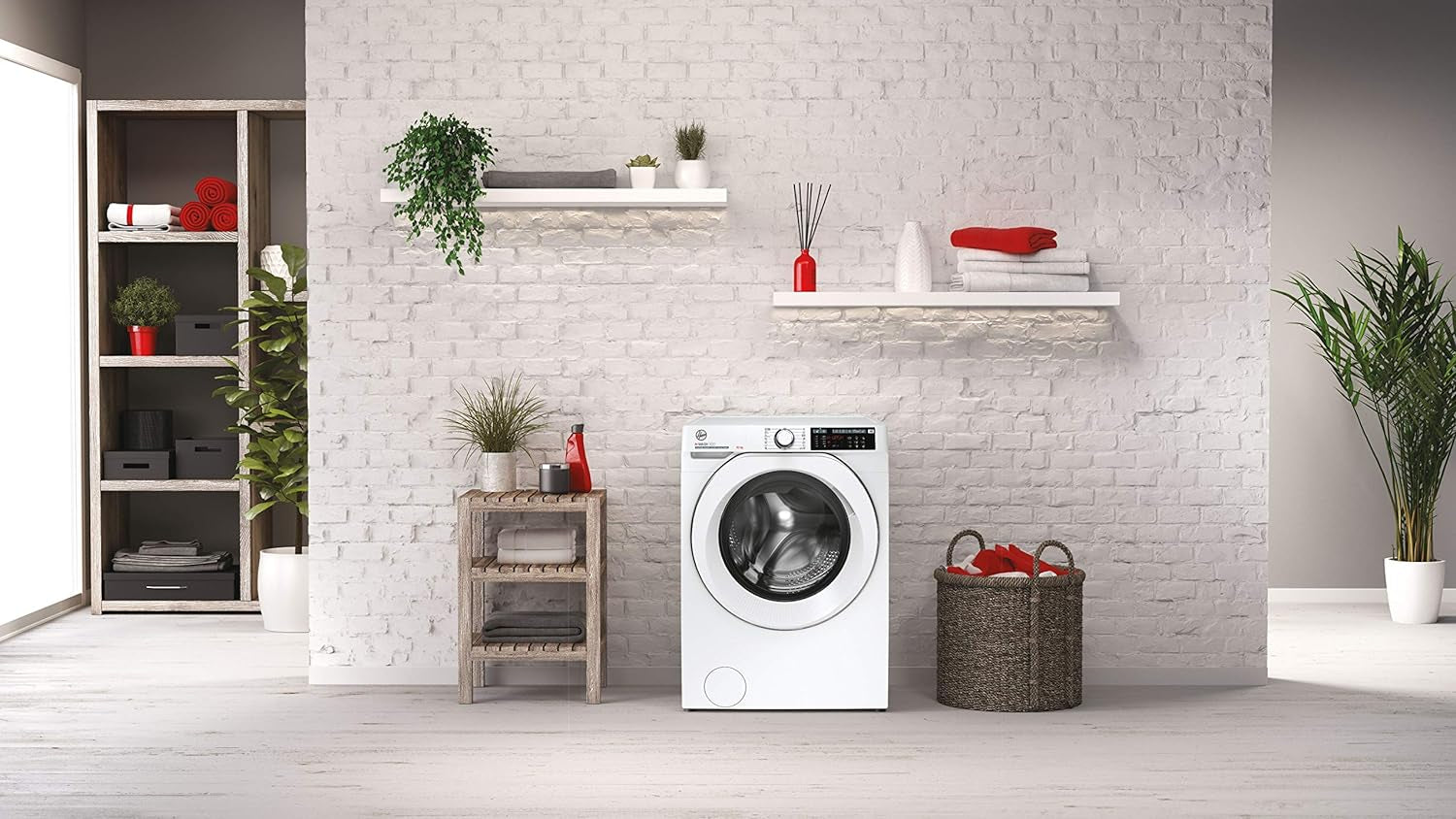 HW 48AMC/1-S H-WASH 500 Machine À Laver Intelligente 8 Kg, 1400 Tours, Wi-Fi + Bluetooth, Charge Avant, Fonction Vapeur, Moteur Onduleur, Libre Installation, 60-54-85 Cm, Blanc, Classe A