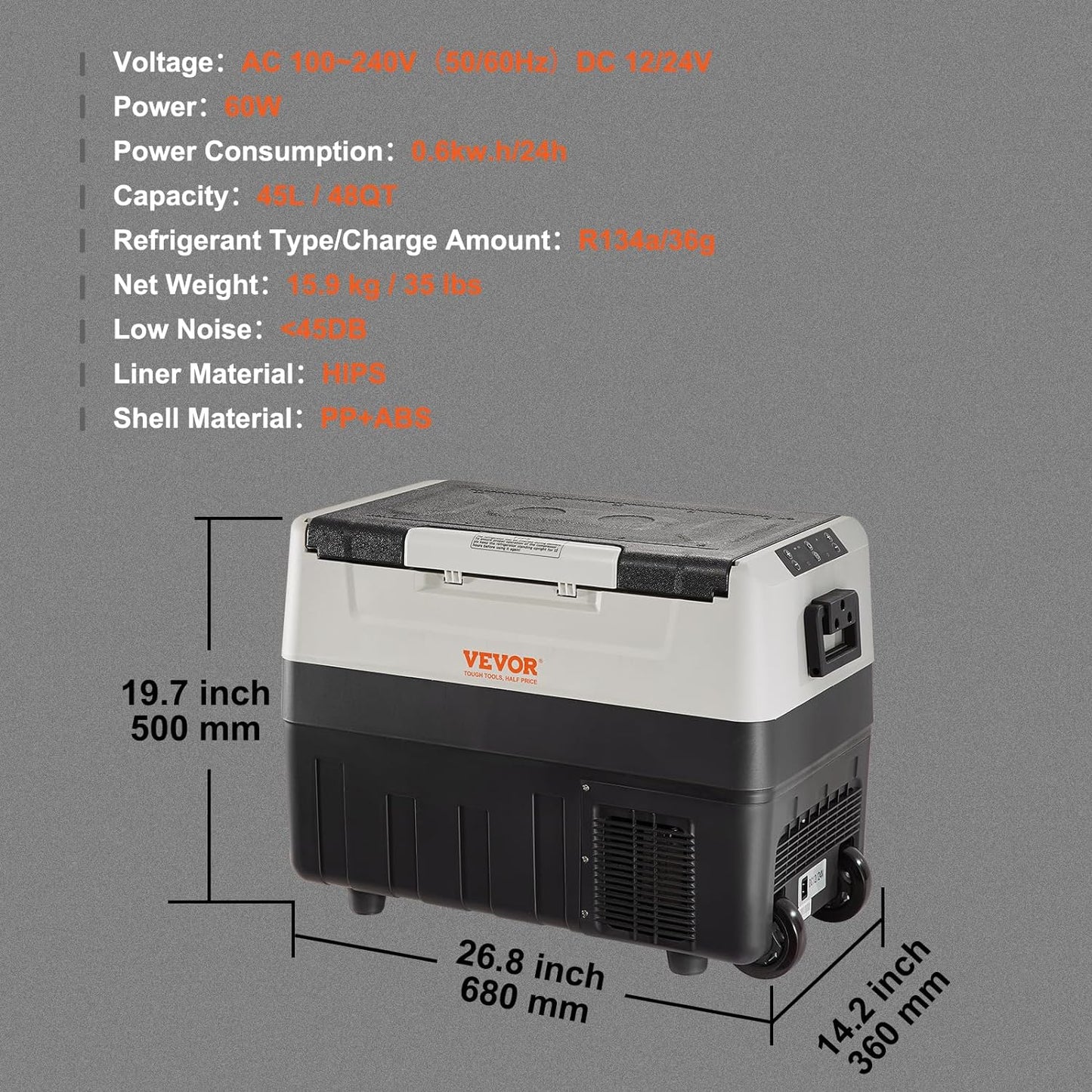 Glacière Électrique Portable De 45 L Réfrigérateur De Voiture Portable 12/24 V CC 100-240 V CA Frigo Voiture Double Zone 0,6 Kw.H -20 °C À 10 °C Réglable Congélateur Pour Camion Bateau Camping