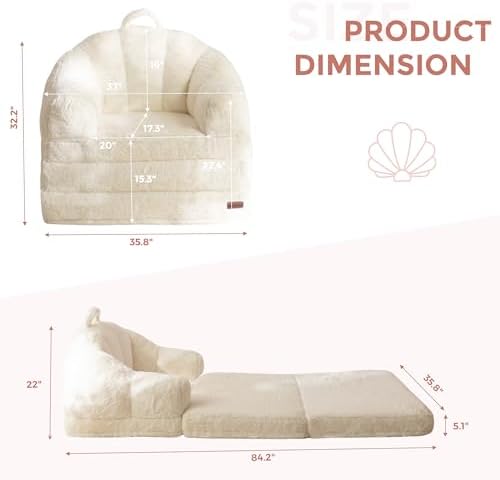 MAXYOYO Folding Sofa Bed, 2 in 1 Convertible Sofa to Lounger Comfy Single Bean Bag Chair for Adults, Floor Sleeper Couch with Handle, Faux Fur Couch Bed for Living Room Bedroom, Pink