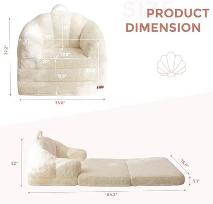 MAXYOYO Folding Sofa Bed, 2 in 1 Convertible Sofa to Lounger Comfy Single Bean Bag Chair for Adults, Floor Sleeper Couch with Handle, Faux Fur Couch Bed for Living Room Bedroom, Pink