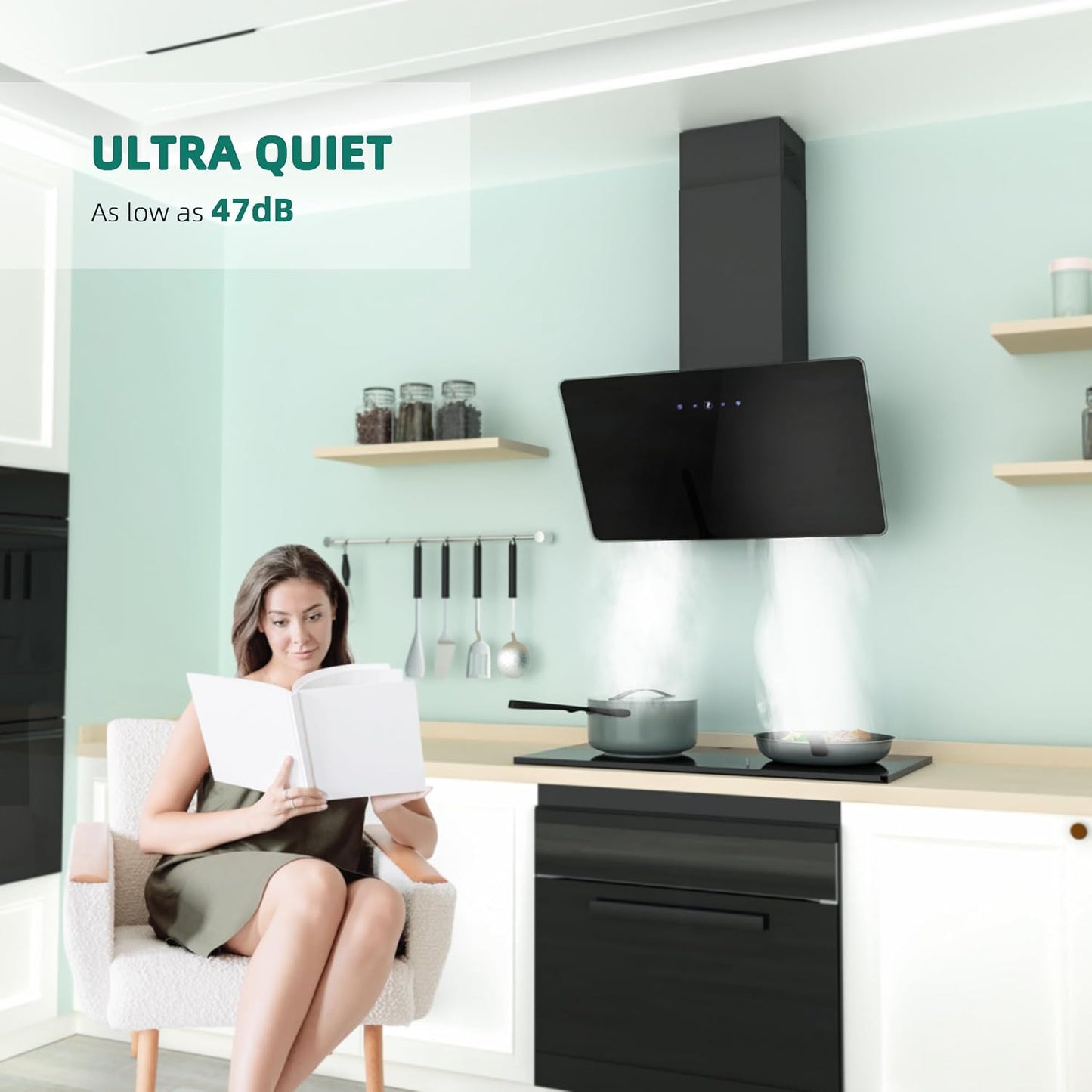 Hotte Aspirante 60Cm, Hotte Aspirante À Évacuation/Circulation D'Air Avec Touch Control,Led, Moteur Sans Balais,Silencieuse, Hotte Aspirante Puissante, Hotte Inclinée, Efficacité A++