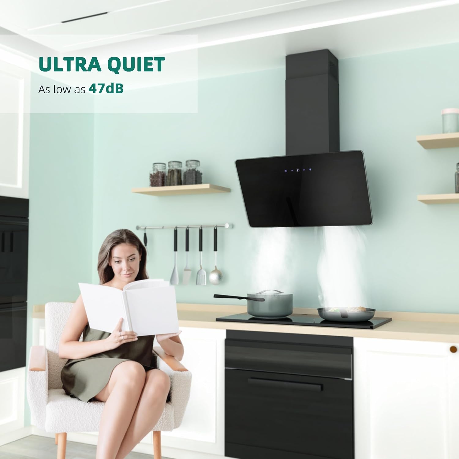 Hotte Aspirante 60Cm, Hotte Aspirante À Évacuation/Circulation D'Air Avec Touch Control,Led, Moteur Sans Balais,Silencieuse, Hotte Aspirante Puissante, Hotte Inclinée, Efficacité A++