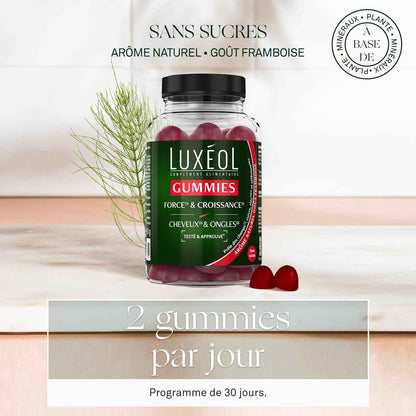 - Gummies Force & Croissance - Cheveux(2) & Ongles(3) | Complément Alimentaire - Croissance(1) - Arôme Naturel Goût Framboise - Sans Sucres - Fabriqué En France - Environ 60 Gummies
