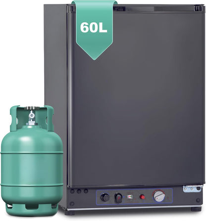 Frigo Gaz 60L, Frigo Trimixte 12V/220V/Gaz, Frigo Portable Silencieux, Idéal Pour Camping-Car, Caravane, Maison De Vacances, Mobile-Home, Noir