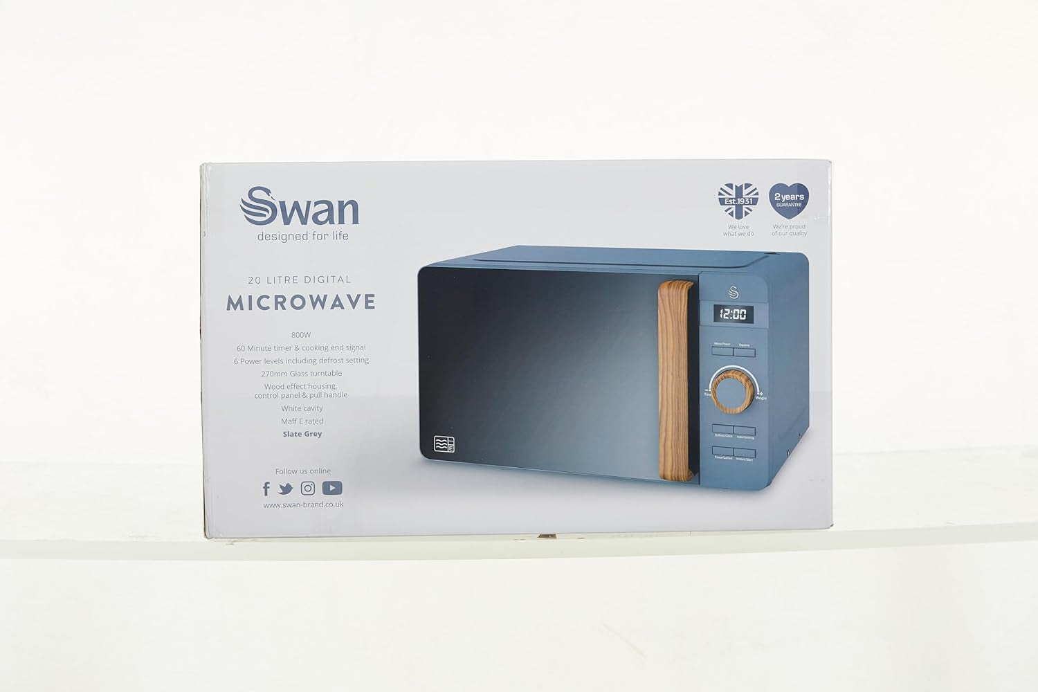 Nordic Micro-Ondes Numérique 20 L, 6 Niveaux De Fonctionnement, 800 W Puissance, Minuterie 30 Min, Nettoyage Facile, Mode Dégivreur, Design Moderne, Poignée Effet Bois, Gris Mat