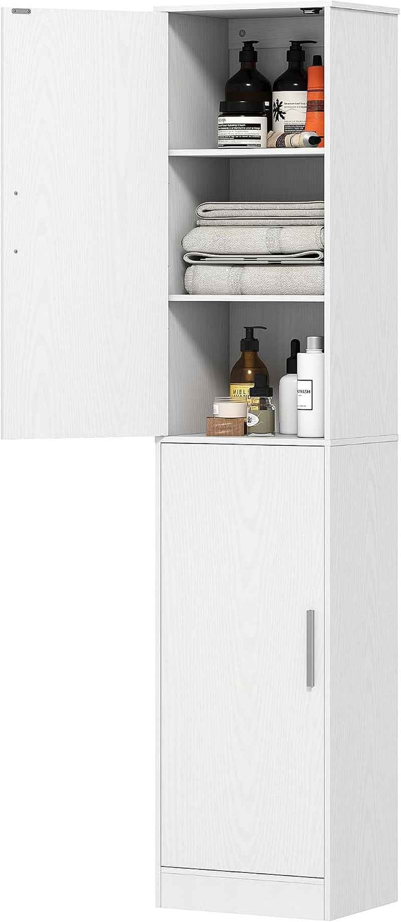Meuble De Salle De Bain Colonne Étroit 40 X 35 X 180 Cm Blanc | 2 Portes, 4 Étagères Réglables, Meuble De Rangement, Pour Salon, Toilette, Petits Espaces