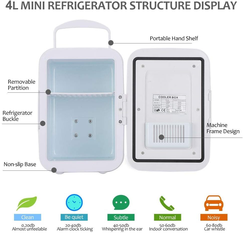 Mini Réfrigérateur De Voiture De Réfrigérateur 4 Litres/6 Bidons Refroidisseur Électrique Et Système Thermoélectrique Portatif plus Chaud Pour La Voiture(Blanc)