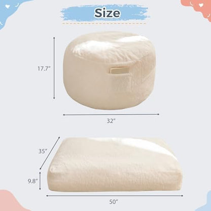 MAXYOYO Bean Bag Chair Bed for Kids, Convertible Bean Bag Folds from Lazy Chair to Floor Mattress Bed, Stuffed Floor Sofa Couch Sofa Bed for Boys and Girls, High-Density Foam Filling, Pink