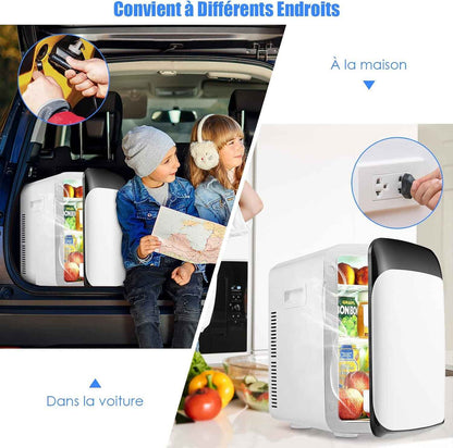 Mini Réfrigérateur 15L Portable -3 ℃ ~ 50 ℃ Pour Utilisation Ménager Automobile, Mini Frigo Réfrigerateur 1 Porte Avec Refroidissement Chauffage Pour Toutes Saisons (Blanc)