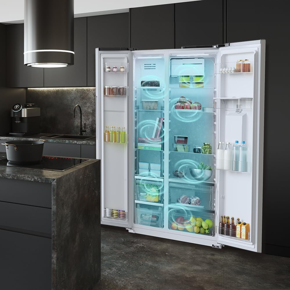 Réfrigérateur Américain De 559 Litres Bolero Coolmarket SBS 562 Inox D. 177 Cm De Hauteur Et 90 Cm De Largeur, Classe D, Système Multi Air Flow, No Frost Total, Moteur Inverter Plus
