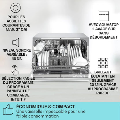 Mini Lave Vaisselle De 6 Couvert, Silencieux, 6 Programmes De Lavage, Petit Lave-Vaisselle De Table Compact, Portable, Facile À Installer Pour Maison, Bureau