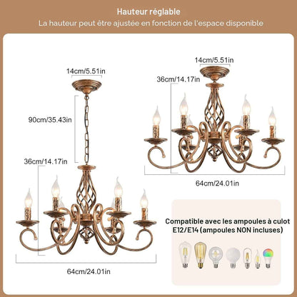 Lustre Rustique Campagne Bronze 6 Lumières Métal | Antique Suspendu Pour Îlot Cuisine Salle À Manger Ferme Salon Éclairage Vintage Hauteur Réglable