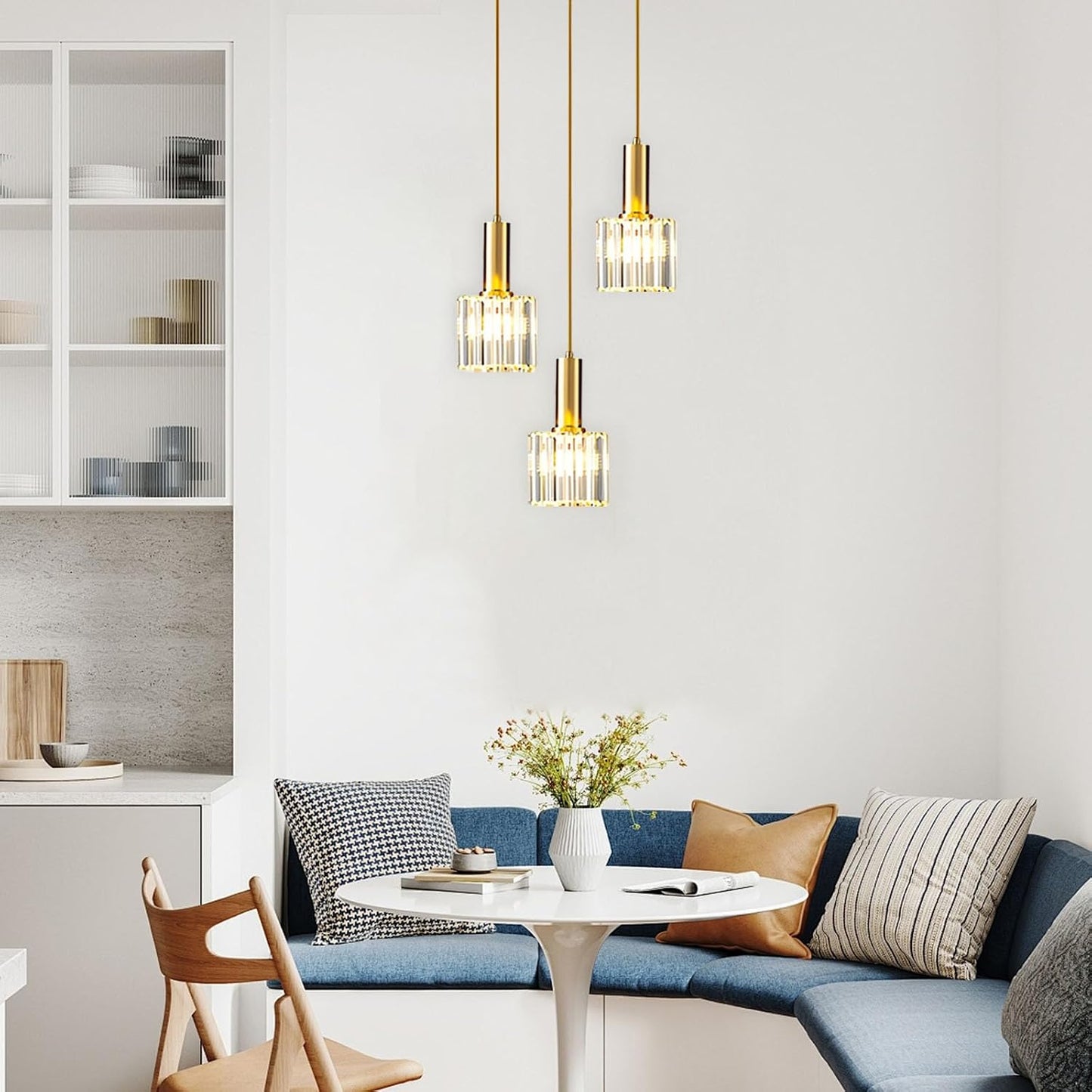 Suspension Dorée En Cristal K9 Moderne, Lampe Suspendue En Verre Brillant, Hauteur Réglable E27, Plafonnier Élégant Pour Salle À Manger, Cuisine, Chambre Et Bar(3-Lumières)