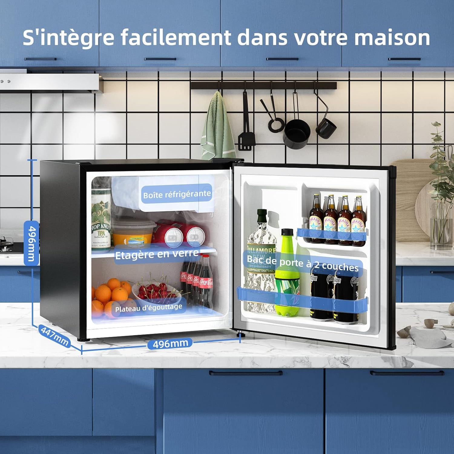 - CSD46D4 - Mini Réfrigérateur Bar 46L En Acier Inoxydable, Porte Réversible, 35Db