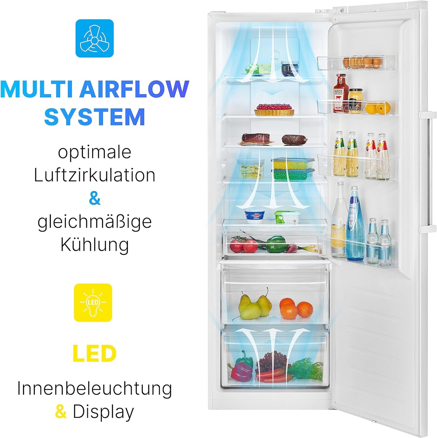 Bomann, Réfrigérateur Pour Compartiment Complet 355, Système Multiairflow : Circulation De L'Air Optimale Et Refroidissement Uniforme, VS7329, Blanc