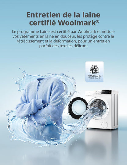 ' Machine a Laver 10KG Classe A-30% 1400RPM Smart Wash CF10EWP07W | App Commande Intelligente, Healthguard, Steam Wash, Laine, Poils D'Animaux, Turbo, Rapide 15'/45', Lavage De Nuit, Parfum+