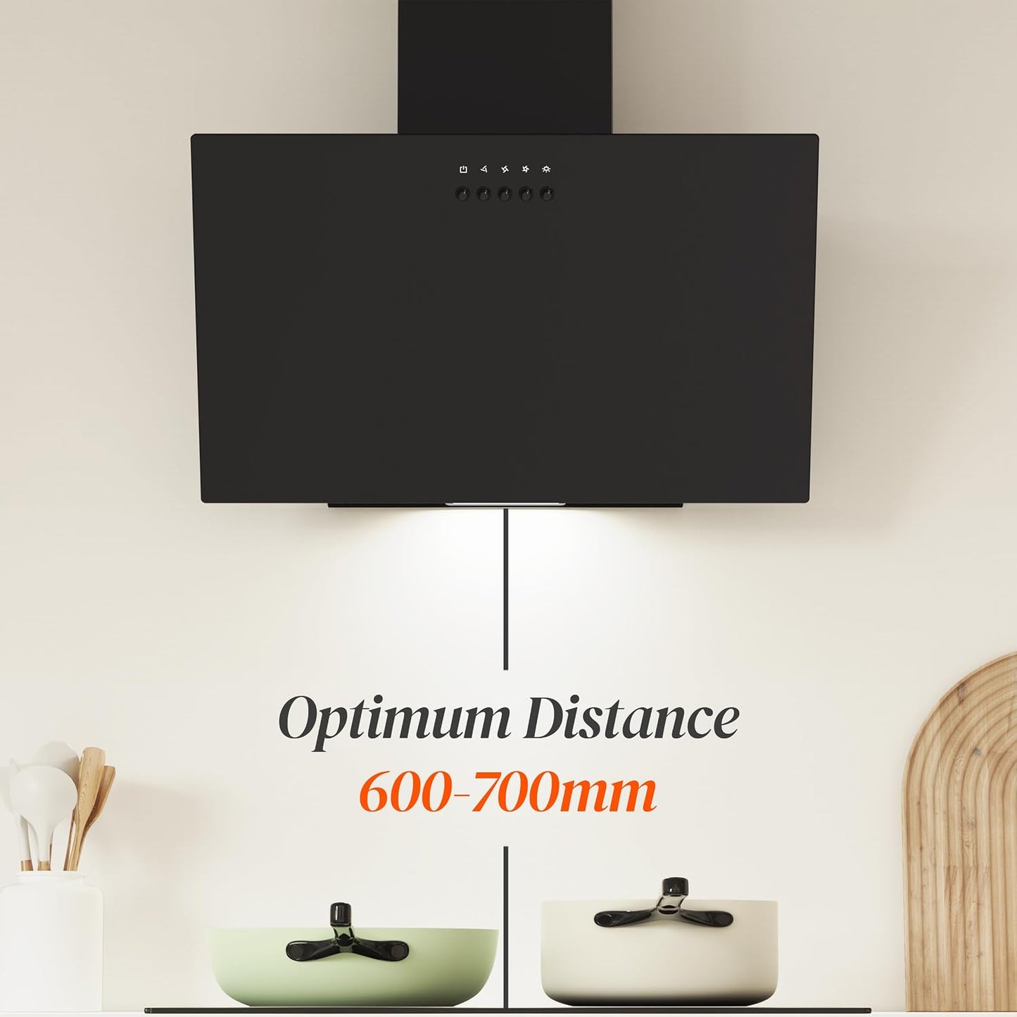 Hotte Aspirante 60Cm - Hotte De Cuisine Inclinée Avec Moteur Sans Balais, 3 Vitesses, Filtres À Charbon Inclus, Évacuation Ou Recyclage, Noir | Extracteur D'Air Mural Pour Cuisine, Recirculation Et Conduit