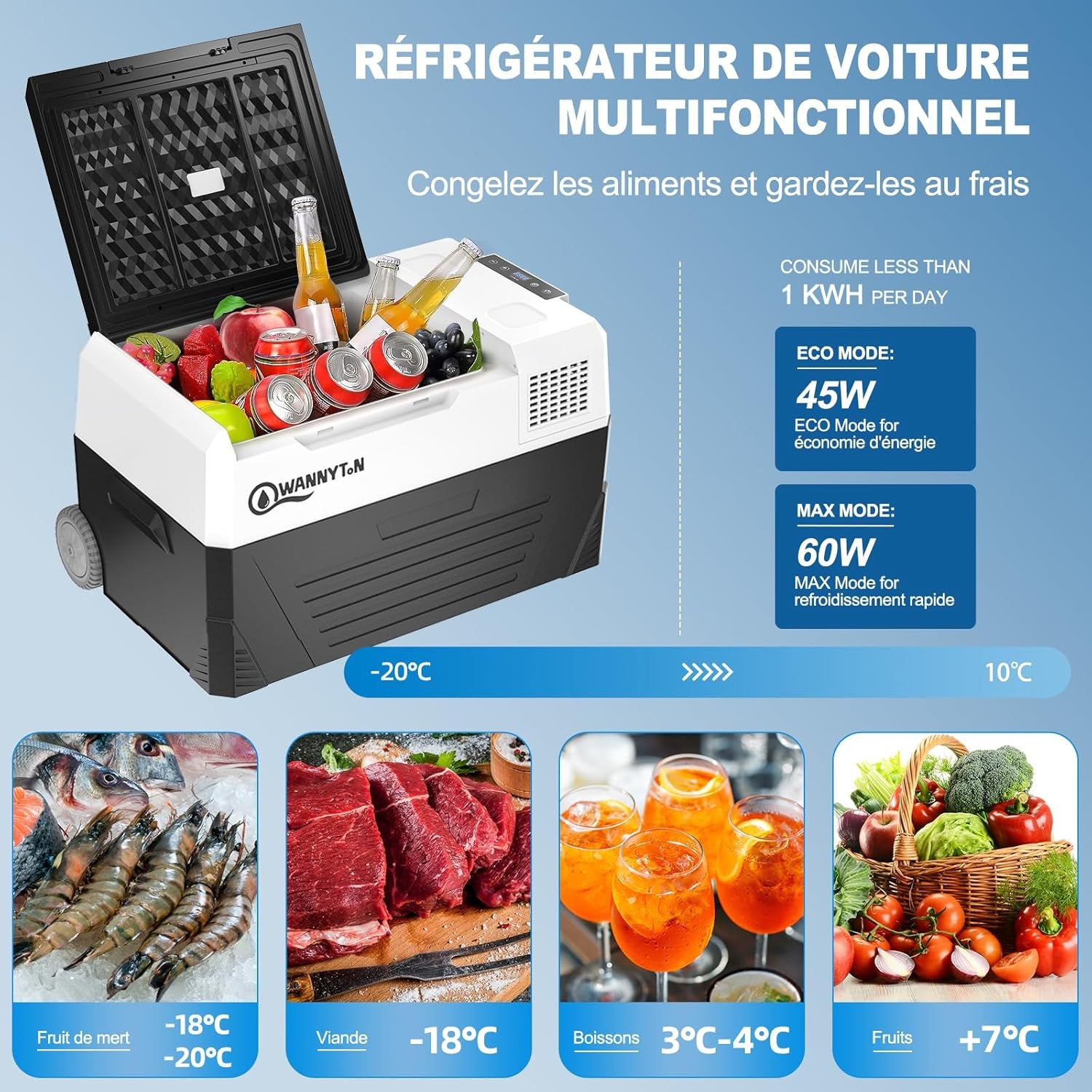Glacière Électrique Voiture, 48 L, Mini Frigo, Glacière À Compression, 12/24/100-240 V, Réfrigérateur Portable Pour Voiture, Camion, Bateau, Camping-Car