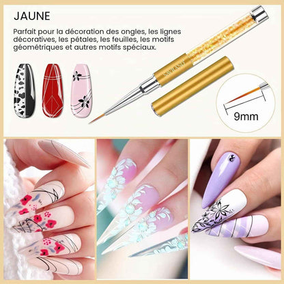 Pinceau Nail Art Ongle, 6Pcs Pinceaux Ongle Kit Fins En Capuchon, Absorption Uniforme Pinceaux Liner Nail Art, Utiliser Facilement Stylos Detailes Pour Gel Peinture（ Taile 7/9/11/13/23 Mm)