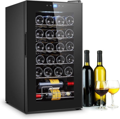 Wintem Cave À Vin Avec Réglage De La Température 5-18°C - Mini Réfrigérateur Bar Pour 24 Bouteilles | Wooler, Élégant Design Moderne, Écran LED Et Écran Tactile