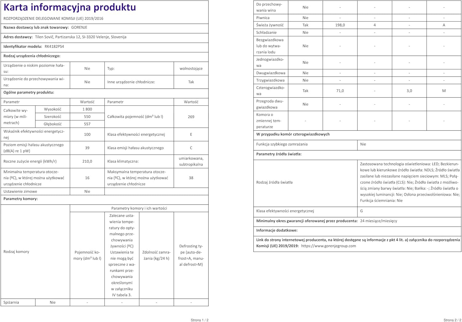RK4182PS4 Réfrigérateur-Congélateur Autoportante 269 L E Argent