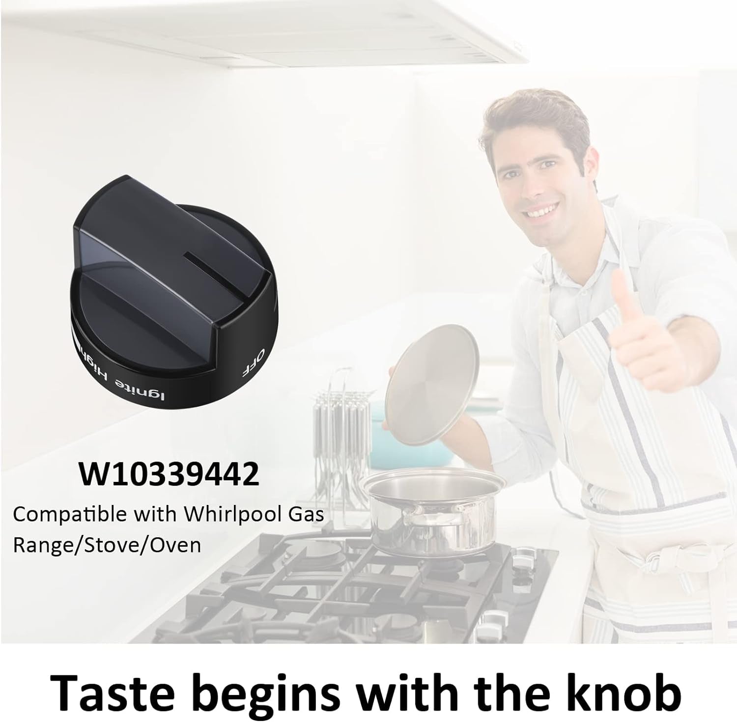 Whirlpool W10339442 Boutons De Contrôle De Brûleur De Surface De Cuisson Noirs De Remplacement Compatibles Avec Cuisinière/Four Whirlpool À Gaz, Remplace WPW10339442 PS11753188 (1 Pièce)