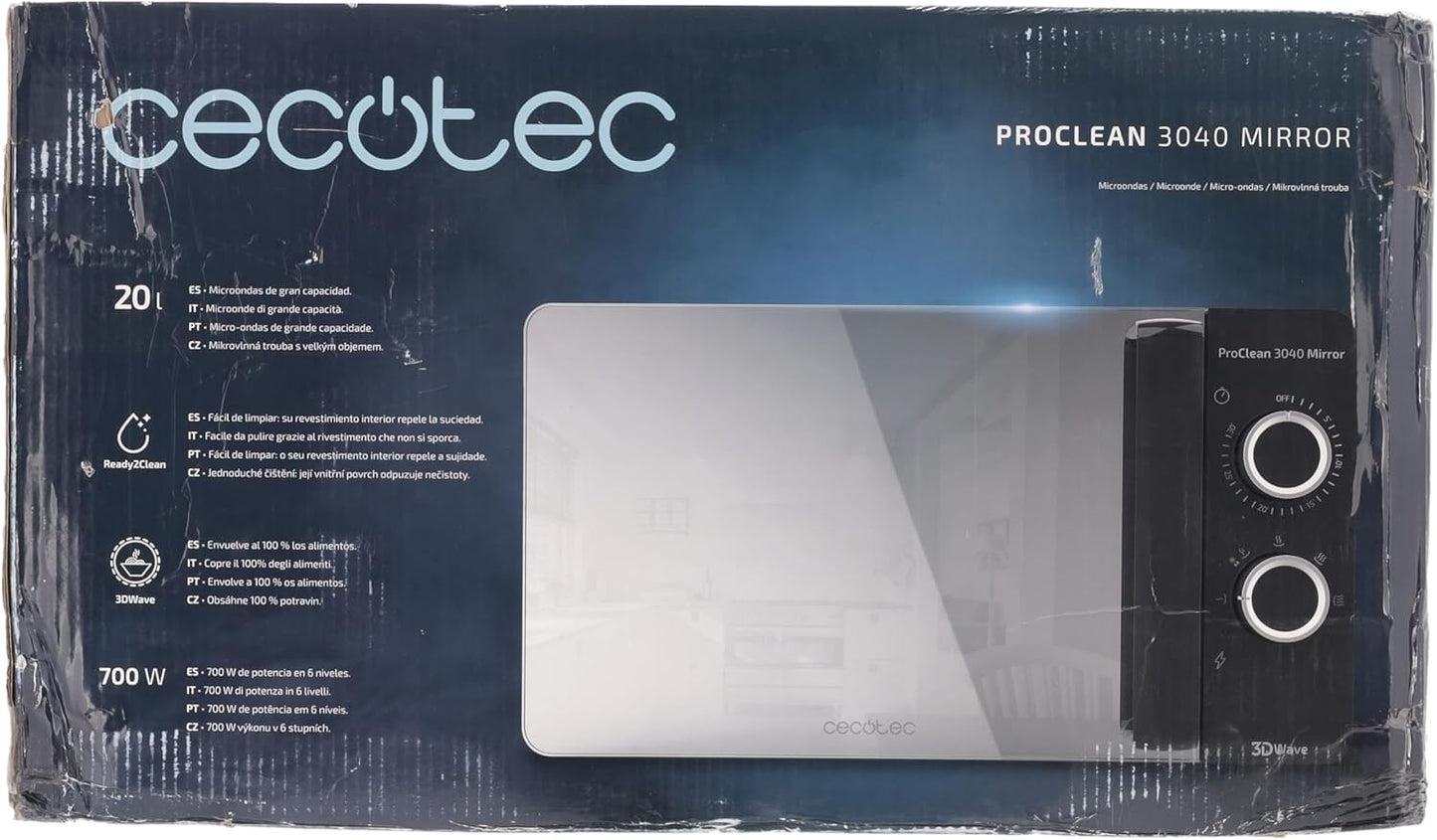 Micro-Ondes Proclean 3040. Capacité De 20 L, Revêtement Ready2Clean, 700 W De Puissance, 6 Niveaux De Fonctionnement, Minuterie 30 Minutes, Mode Décongeler, Finition Noir.