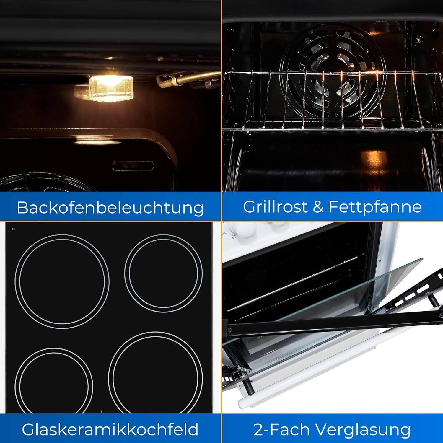 Exquisit ECM 5-4 Cuisinière Blanc Plaque Avec Zone À Induction a - Fours Et Cuisinières (Cuisinière, Blanc, Rotatif, Devant, Plaque Avec Zone À Induction, Verre-Céramique)