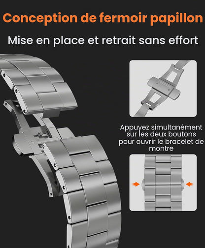 CRNS03 Bracelet En Titane Pour Apple Watch Ultra 3/2/1 49Mm & Series 11/10 46Mm, Bracelet Iwatch Ultra Ajustable Avec Fermoir Papillon, Bracelet De Montre Titane Homme Confortable
